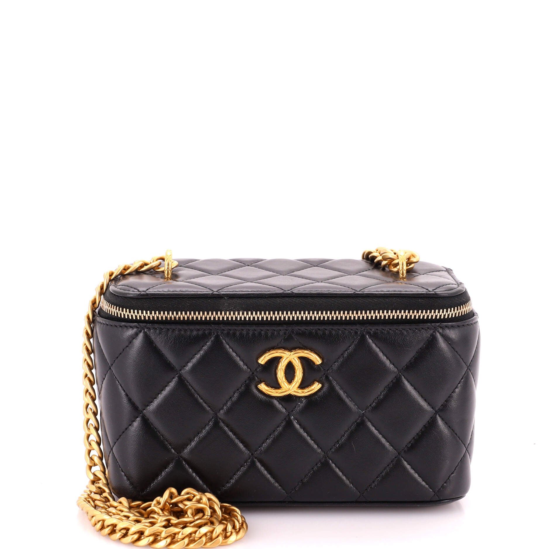 All Slide Long Vanity Case with Chain Quilted Lambskin Small