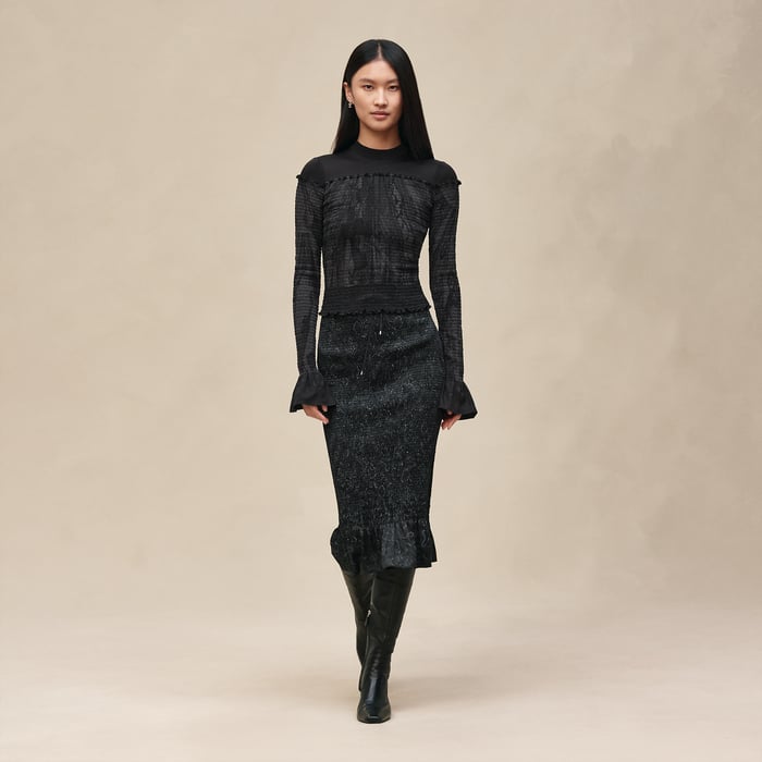 Noir "Soleil De Soie Poudre" Smocked Pencil Skirt
