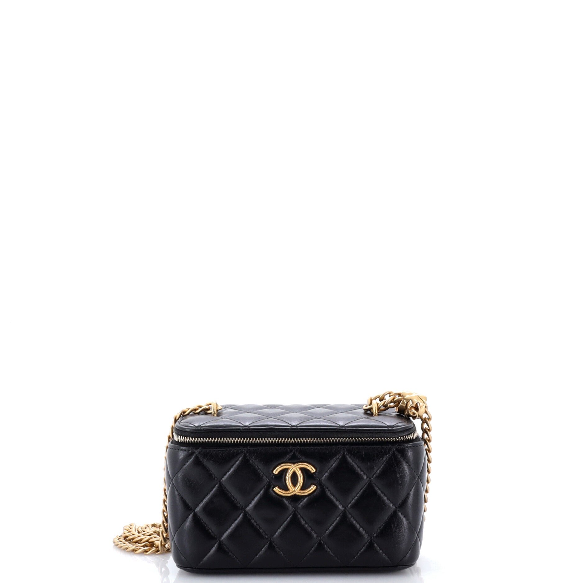 All Slide Long Vanity Case with Chain Quilted Lambskin Small