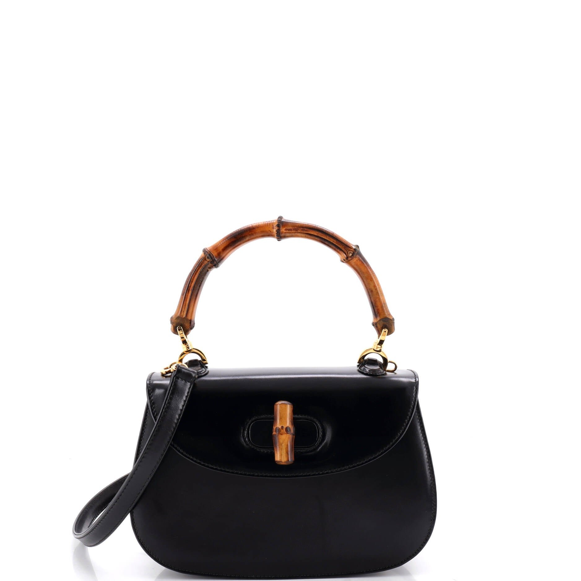 Vintage Convertible Bamboo Top Handle Bag Leather Small