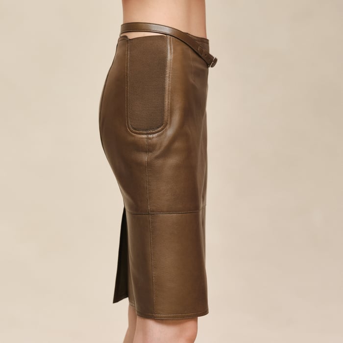 Marron Muschio Mixed Knit Pencil Skirt