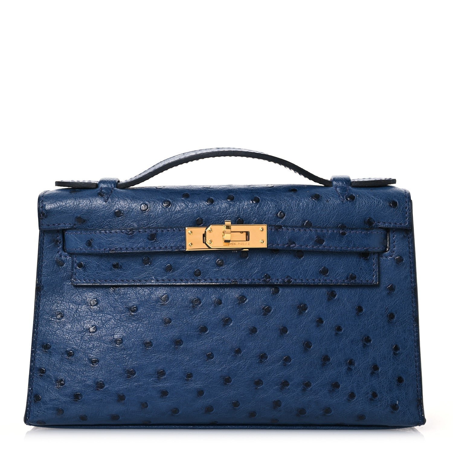 Hermes Ostrich Kelly Pochette Clutch Bleu Roi