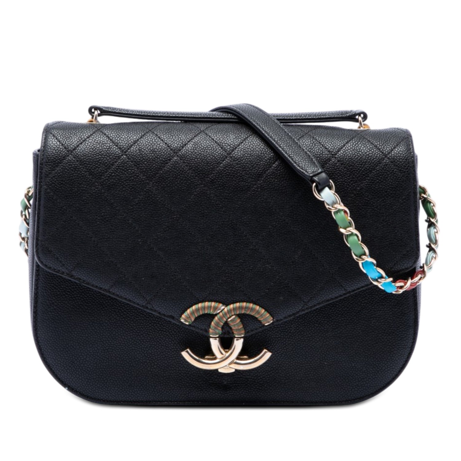 Paris Cuba Medium Quilted Caviar Thread Around Flap