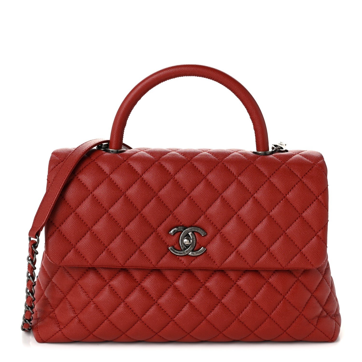 Chanel Caviar Quilted Medium Coco Handle Flap Red