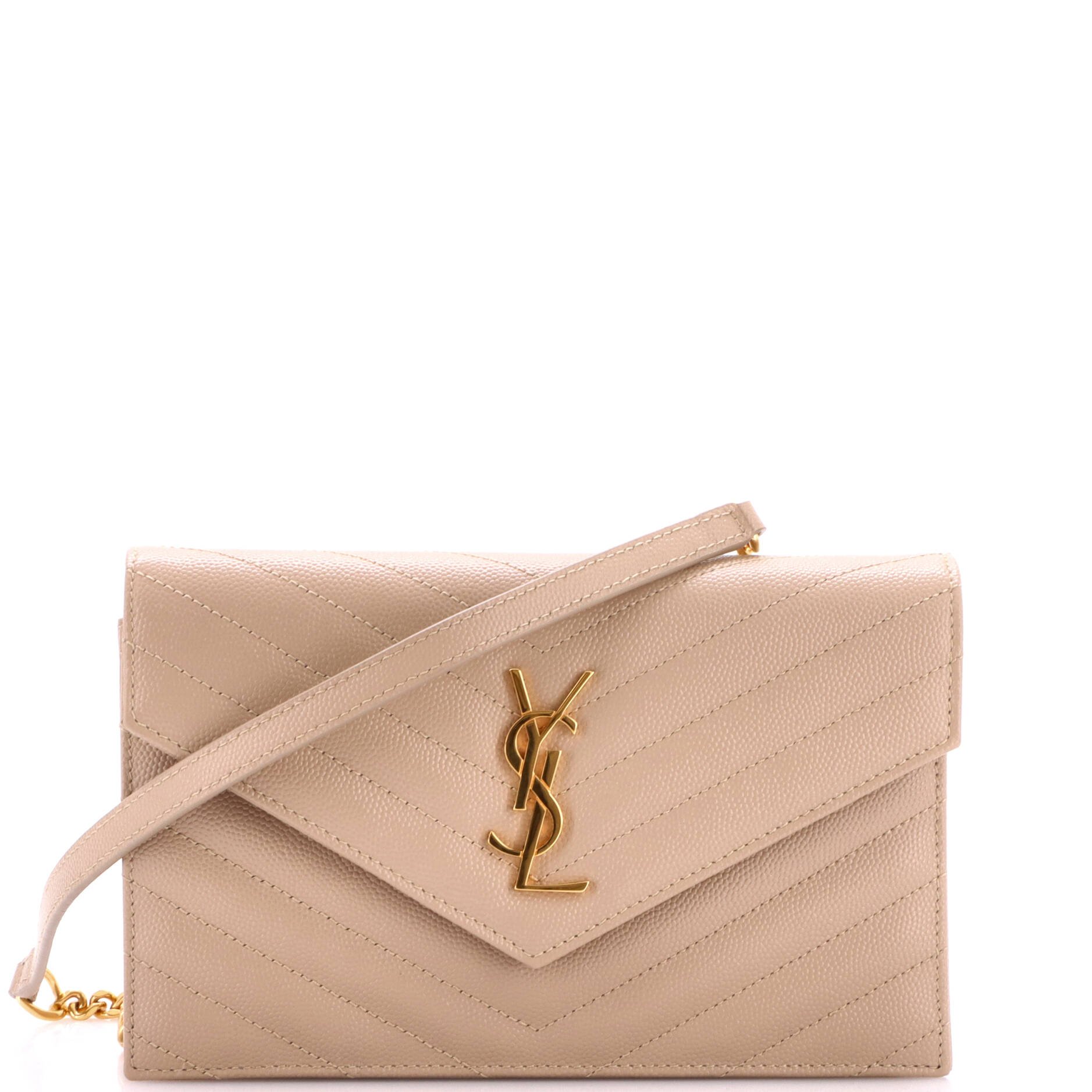 Classic Monogram Wallet on Chain Matelasse Chevron Leather Small