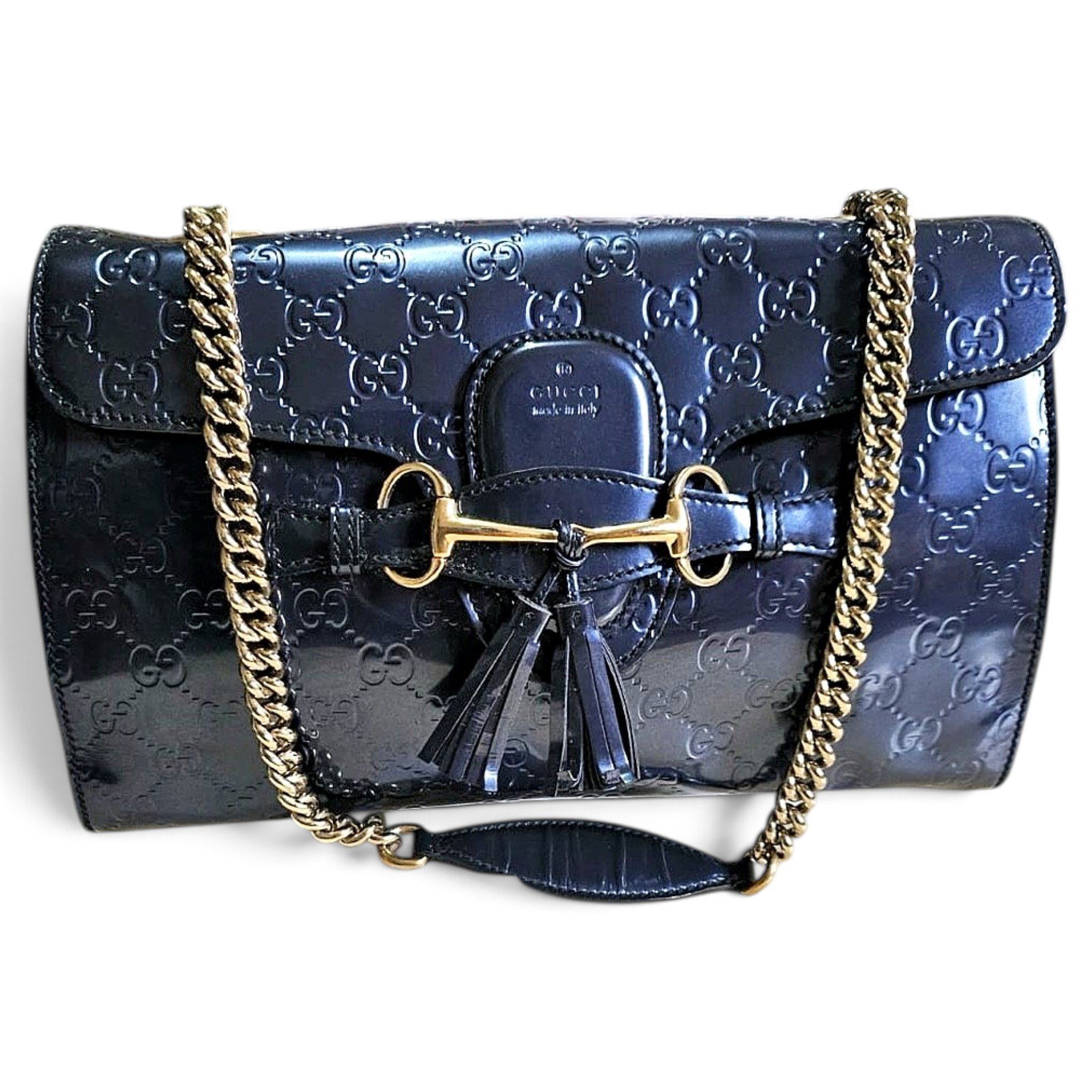 Horsebit 1955 Chain patent leather handbag