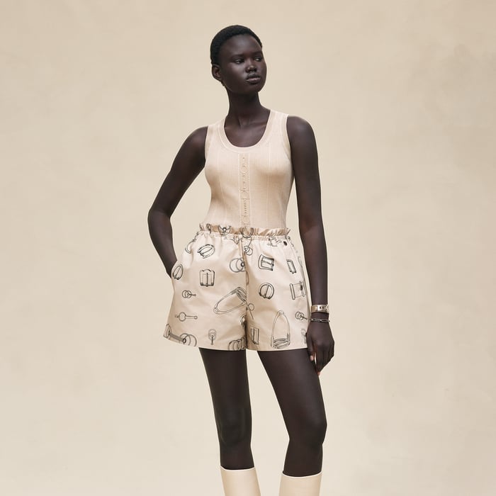 Beige Pierre d'Istrie "Cahier Du Colporteur" Shorts With Elastic Waist