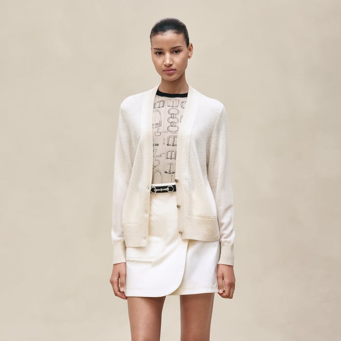 Blanc Naturel "l'Enseigne Du Sellier" Buttoned Cashmere Cardigan