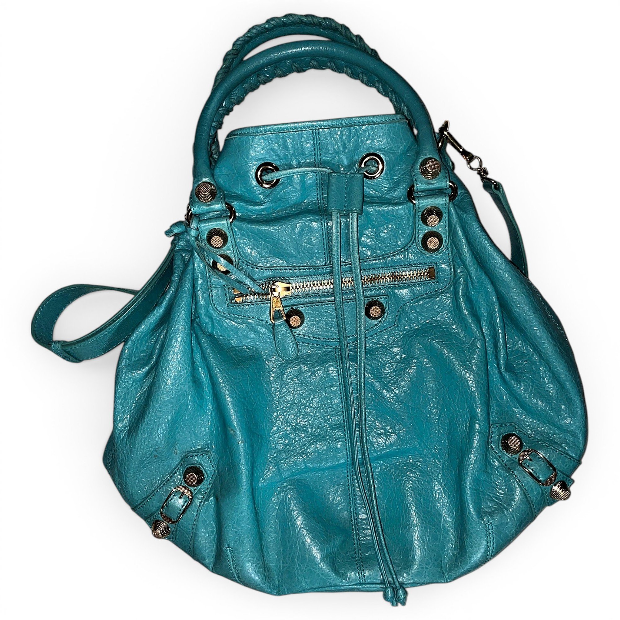 Pompon leather tote