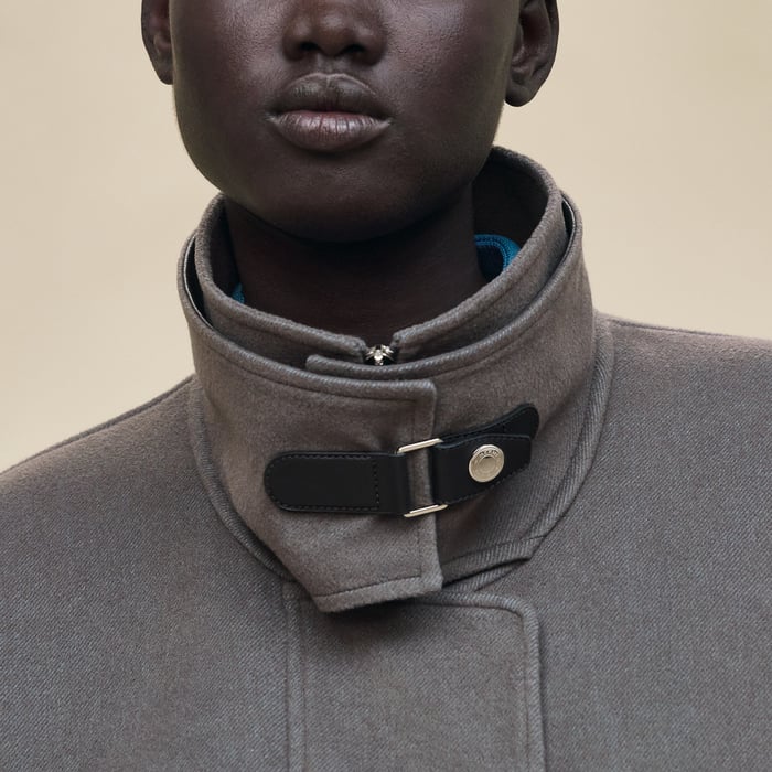Gris Fumé Short Mixed Leather Cashmere Coat