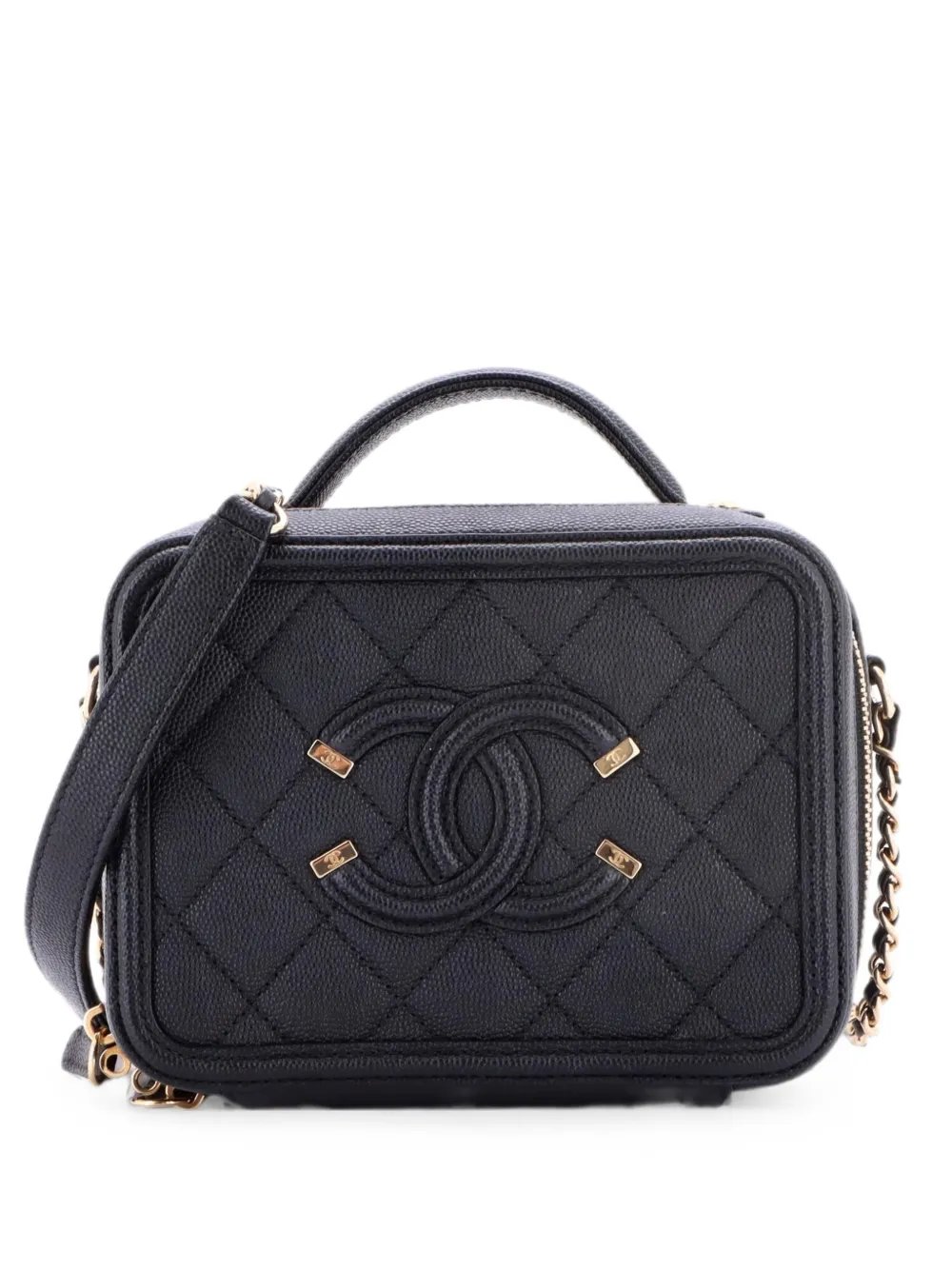 Filigree Vanity Case Quilted Caviar Small satchel