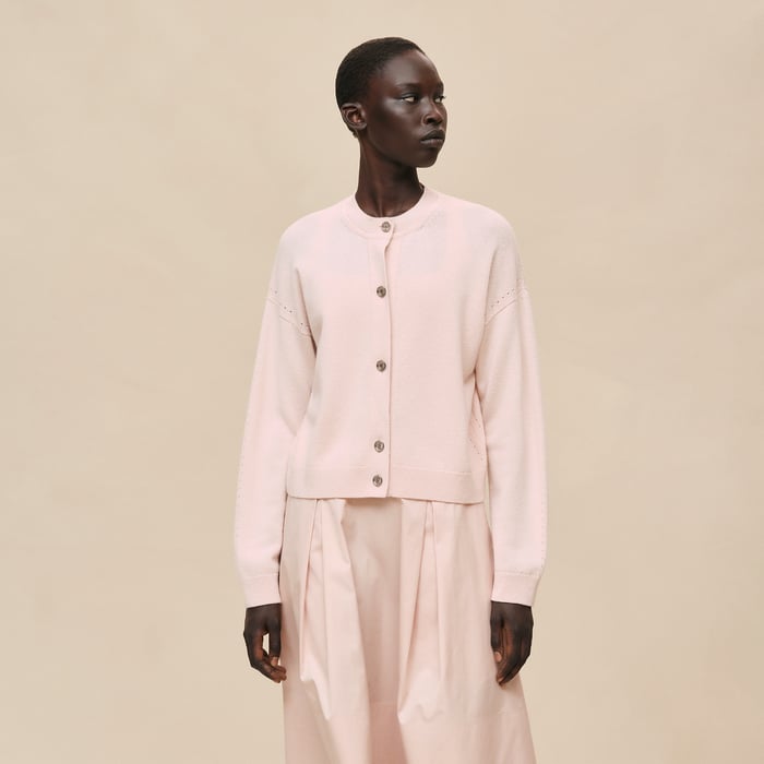 Rose Palomino Cashmere Long-sleeve Cardigan