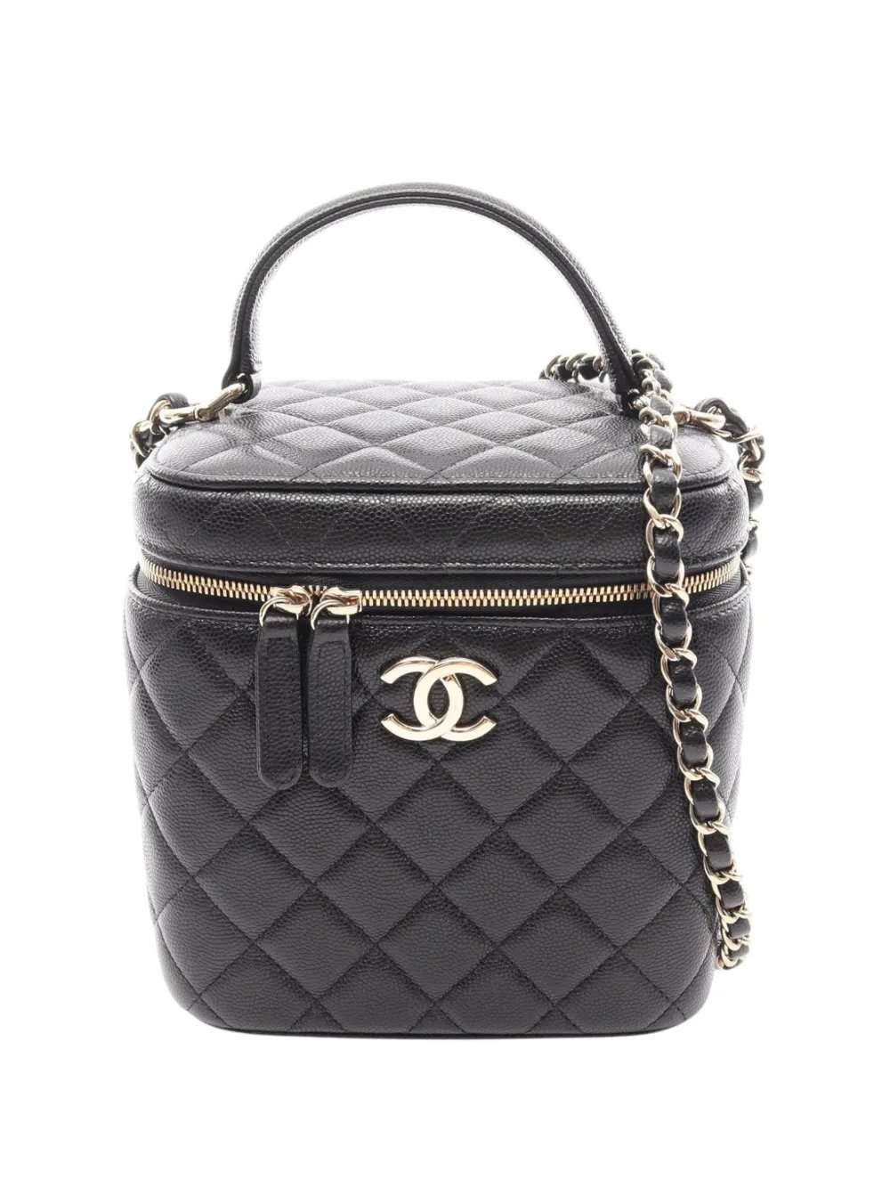2021 CC Quilted Caviar Top Handle Vanity Case with Chain satchel