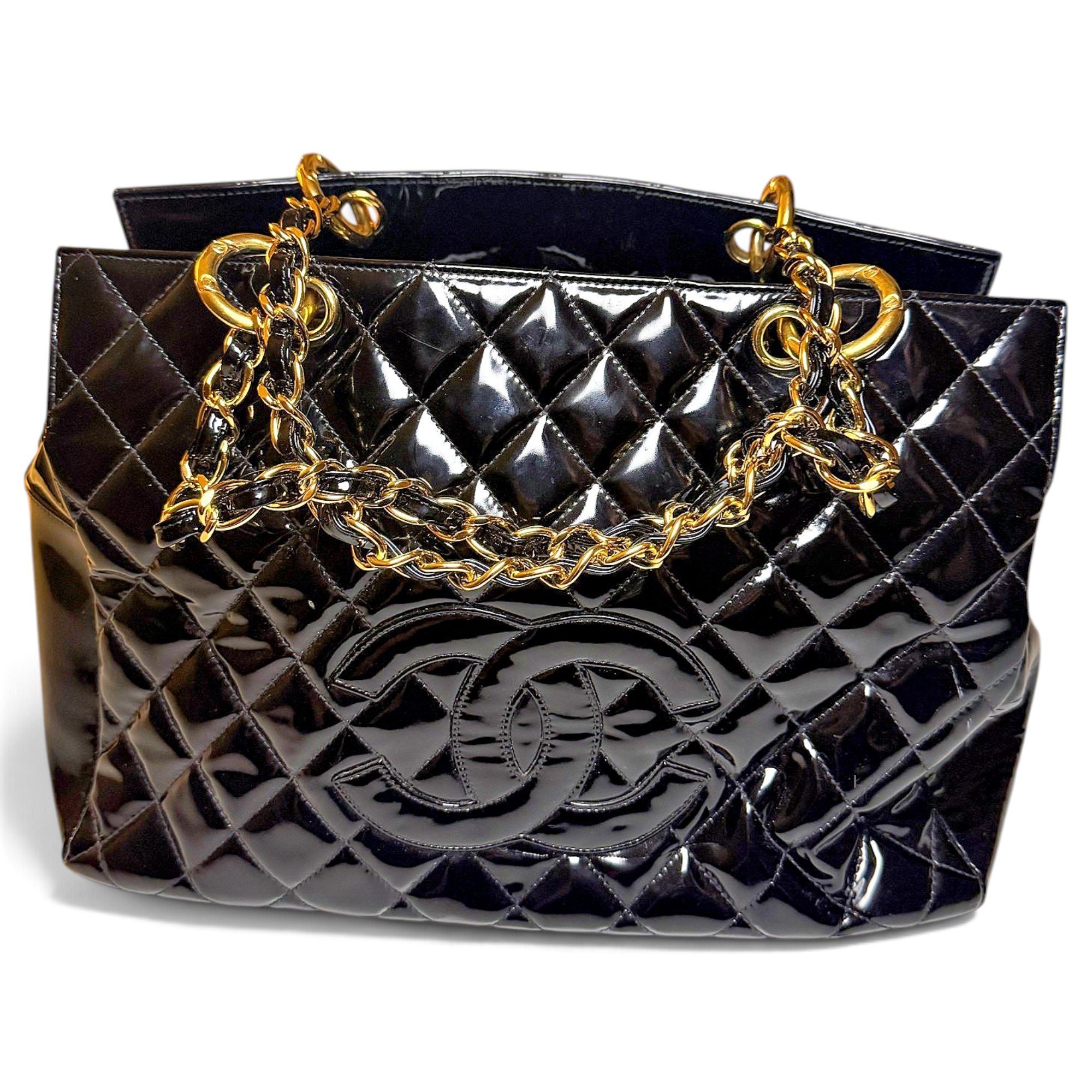 Grand shopping patent leather tote
