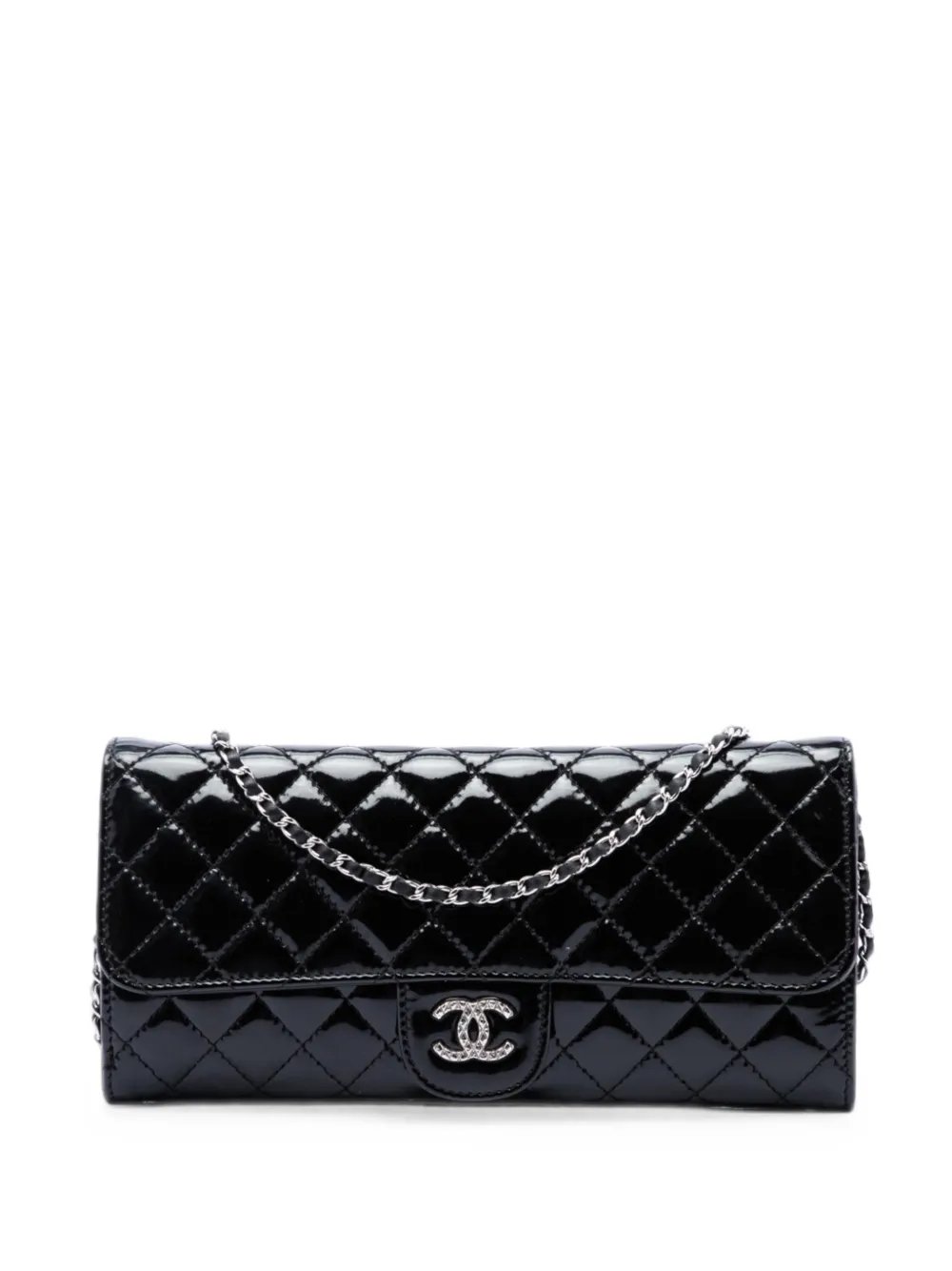 2010-2011 Quilted Patent Brilliant East West Flap Clutch with Chain shoulder bag