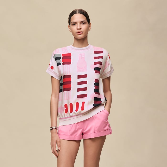 Gris Pierre De Lune "Bride a Bloc" Short-sleeve Sweater