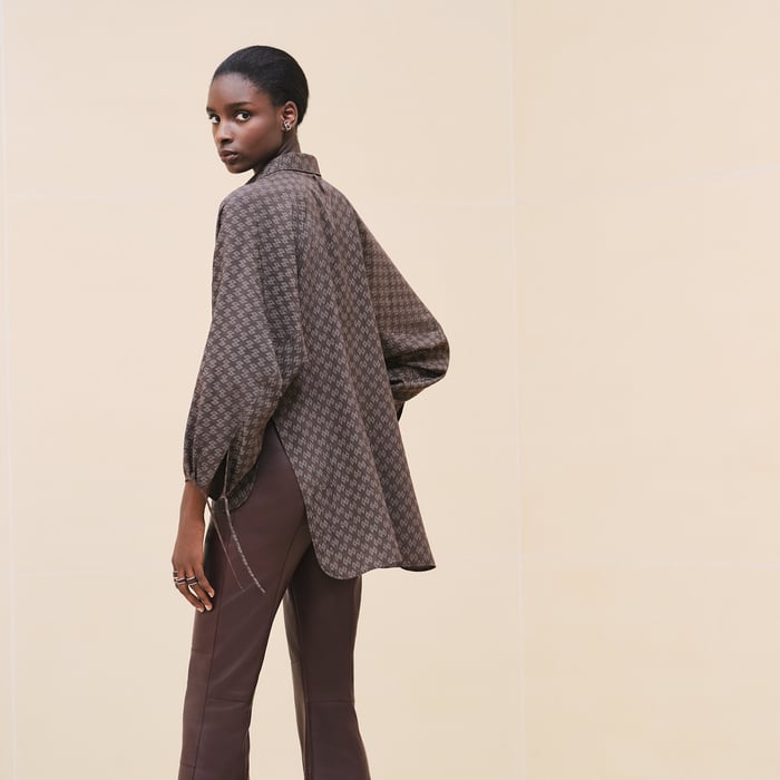 Marron Ébène "Losanges Sur Jacquard" Tuxedo Shirt