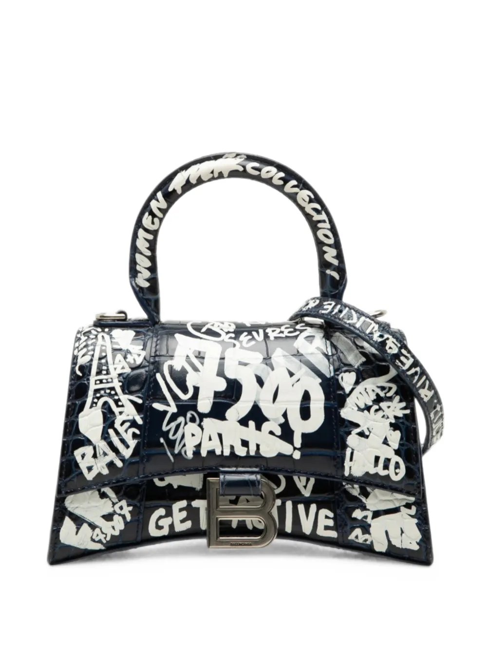 2020 Croc Embossed Calfskin Graffiti Hourglass Top Handle Bag XS satchel