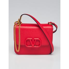 Valentino Valentino Red Pebbled Calfskin Leather VSLING Small Shoulder Bag