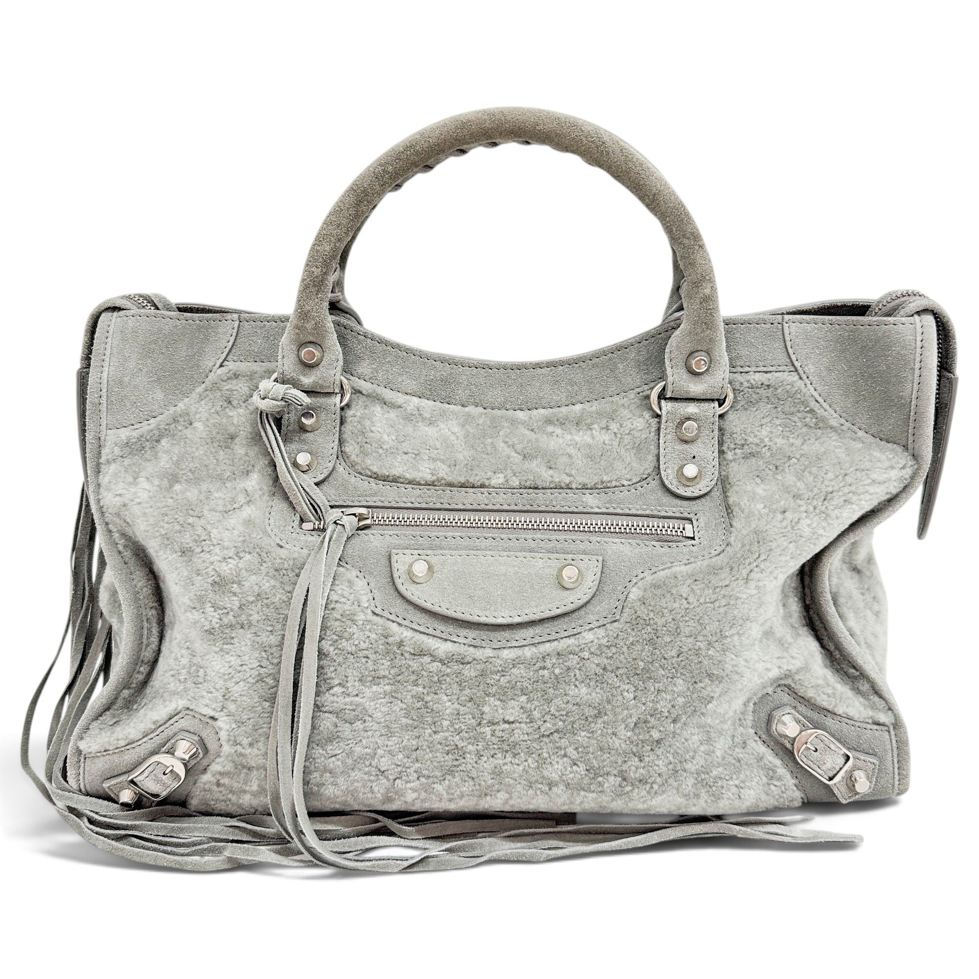 Balenciaga City faux fur handbag