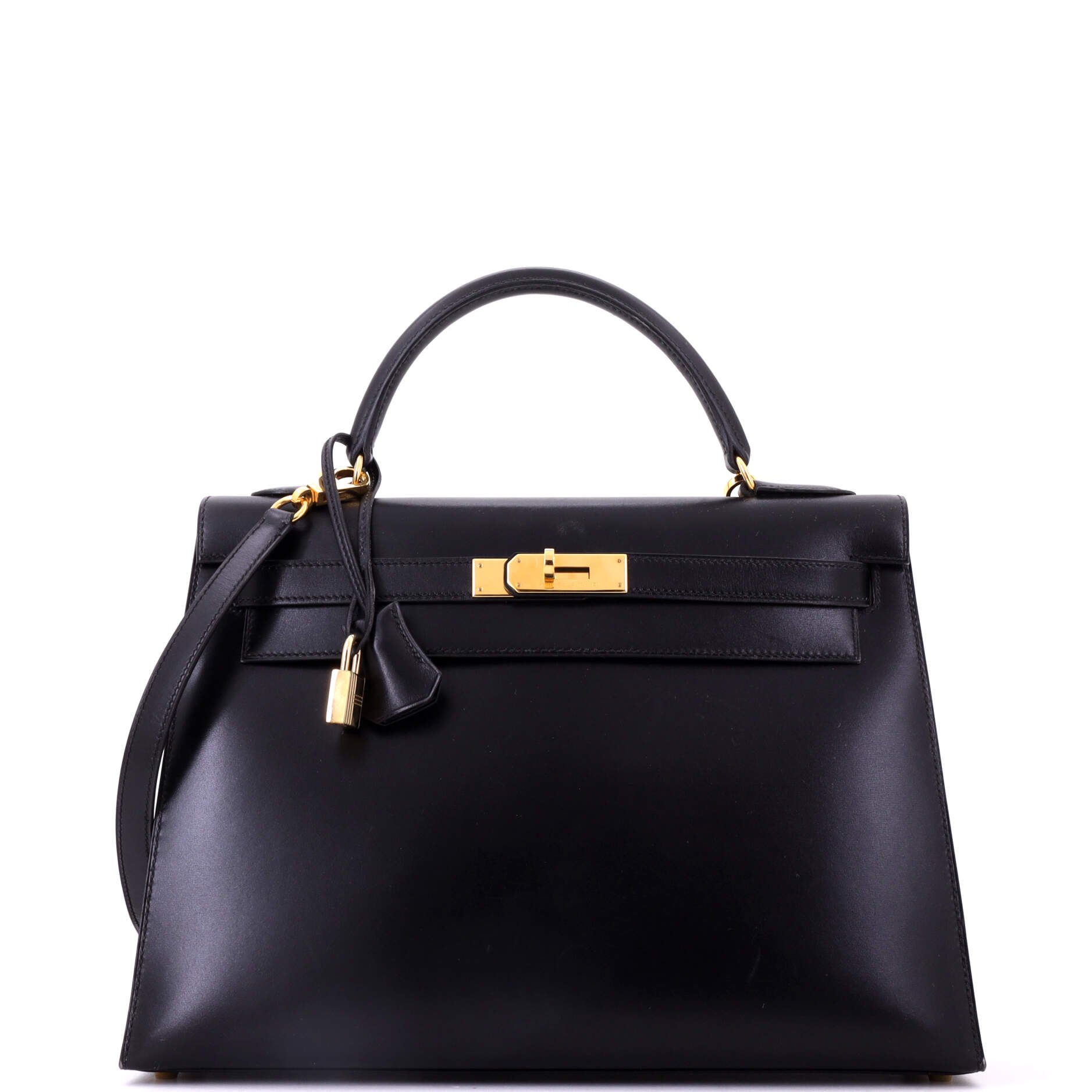 Kelly Handbag Noir Box Calf with Gold Hardware 32