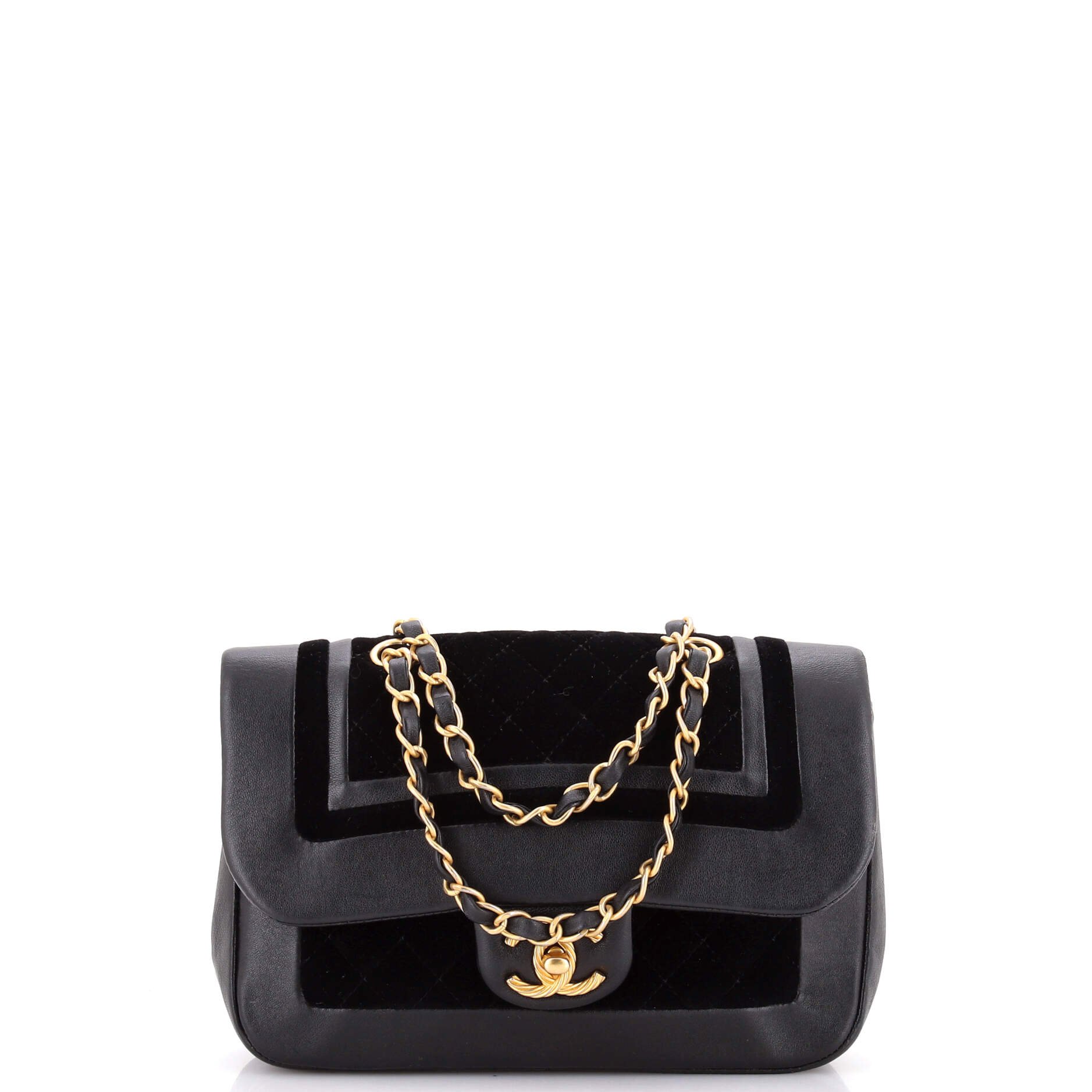 Paris-Cosmopolite Textured CC Flap Bag Lambskin and Quilted Velvet Small