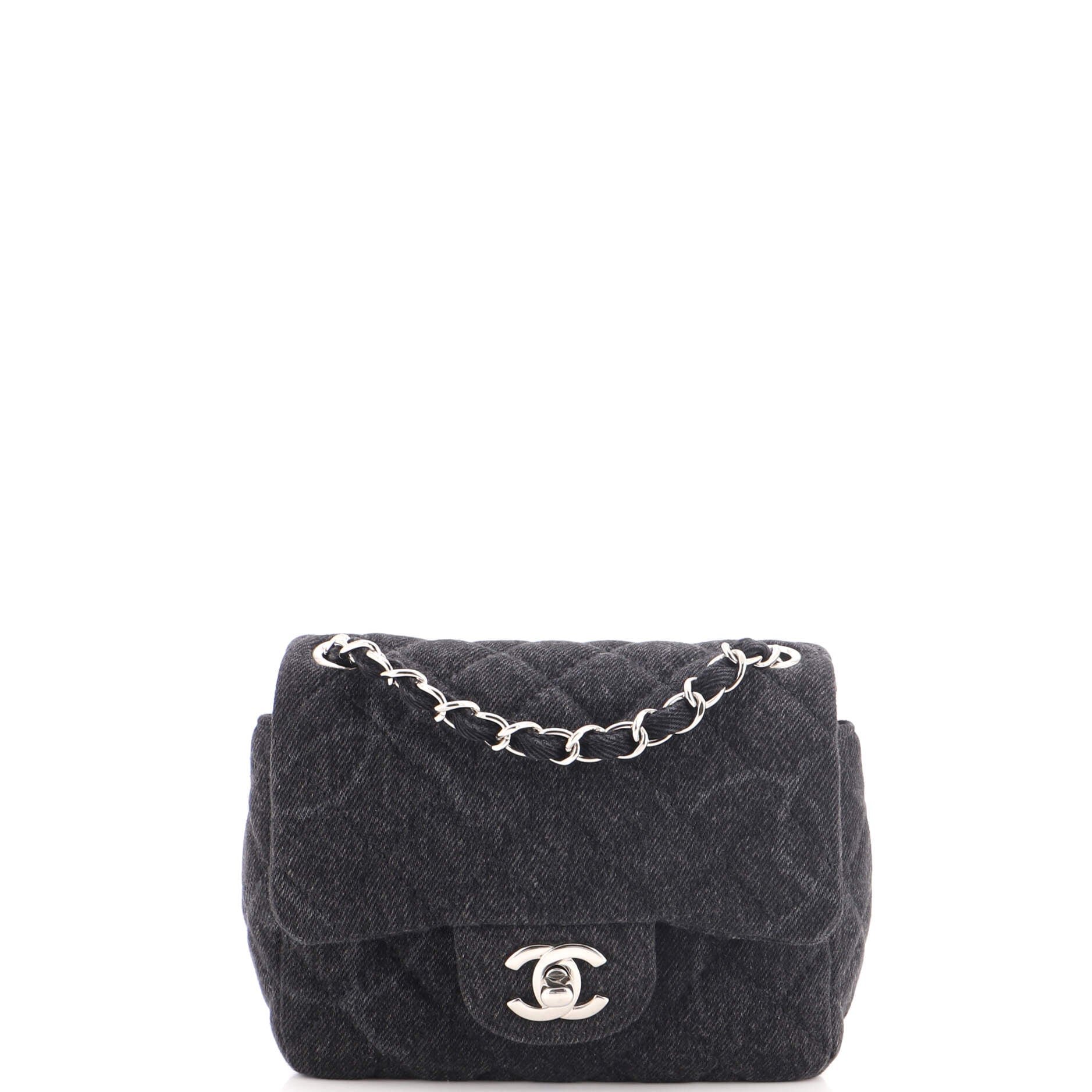 Square Classic Single Flap Bag Quilted CC Printed Denim Mini