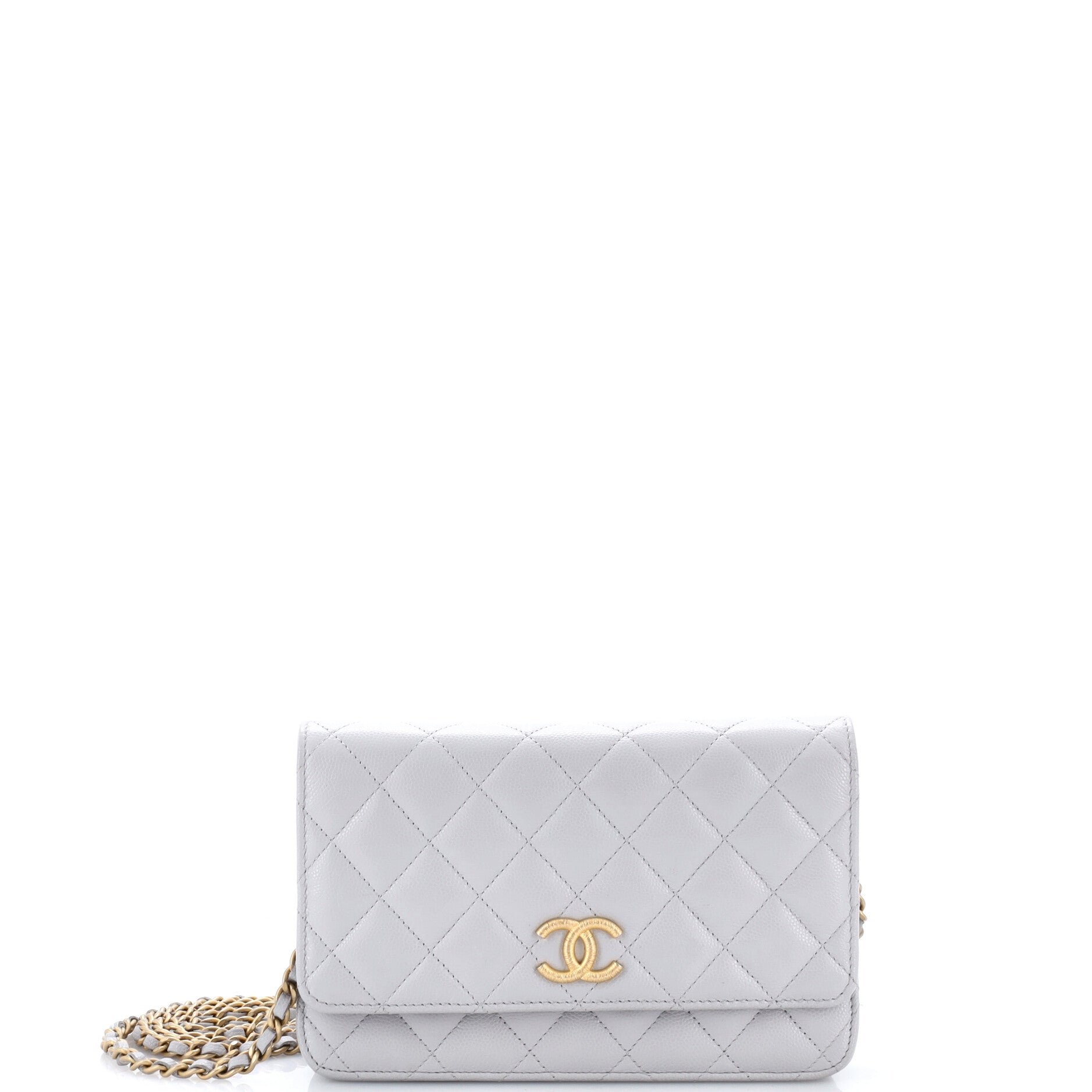 Textured CC Wallet on Chain Quilted Caviar