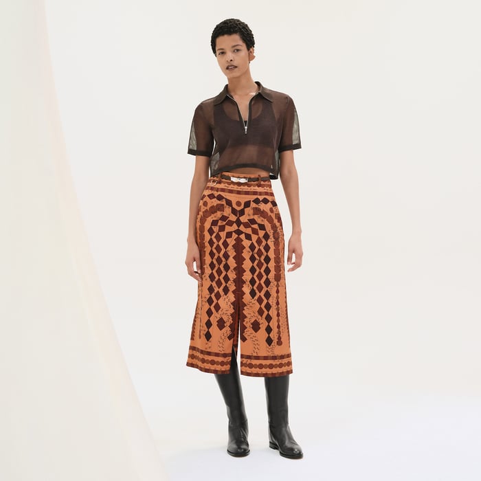 Marron Alezan "Eau d'Artifice" Straight Slit Skirt