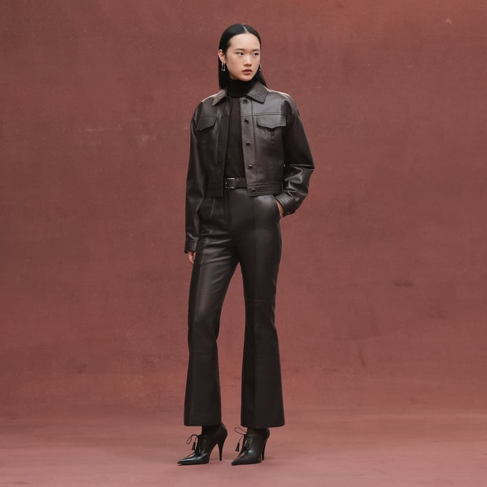 Marron Ébène City Jacket With Perforated Details