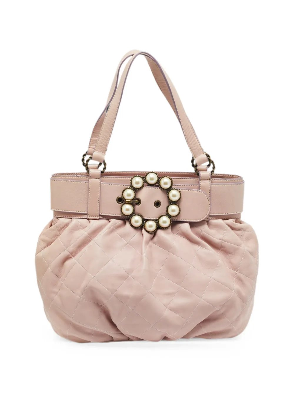 pearl embellished quilted leather tote bag