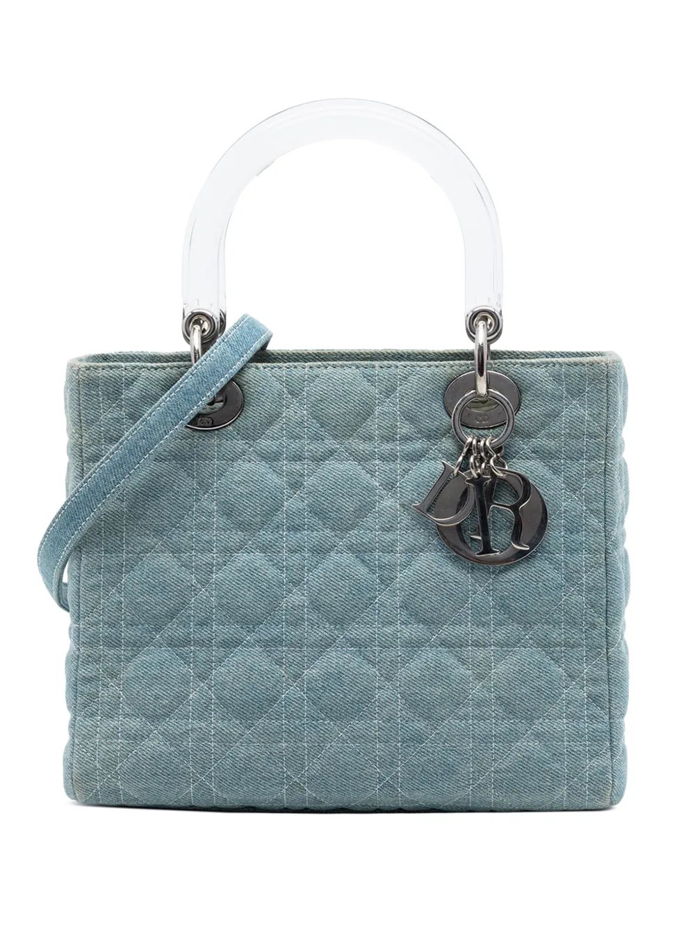 1999 Medium Denim Cannage Acrylic Handles Lady Dior satchel
