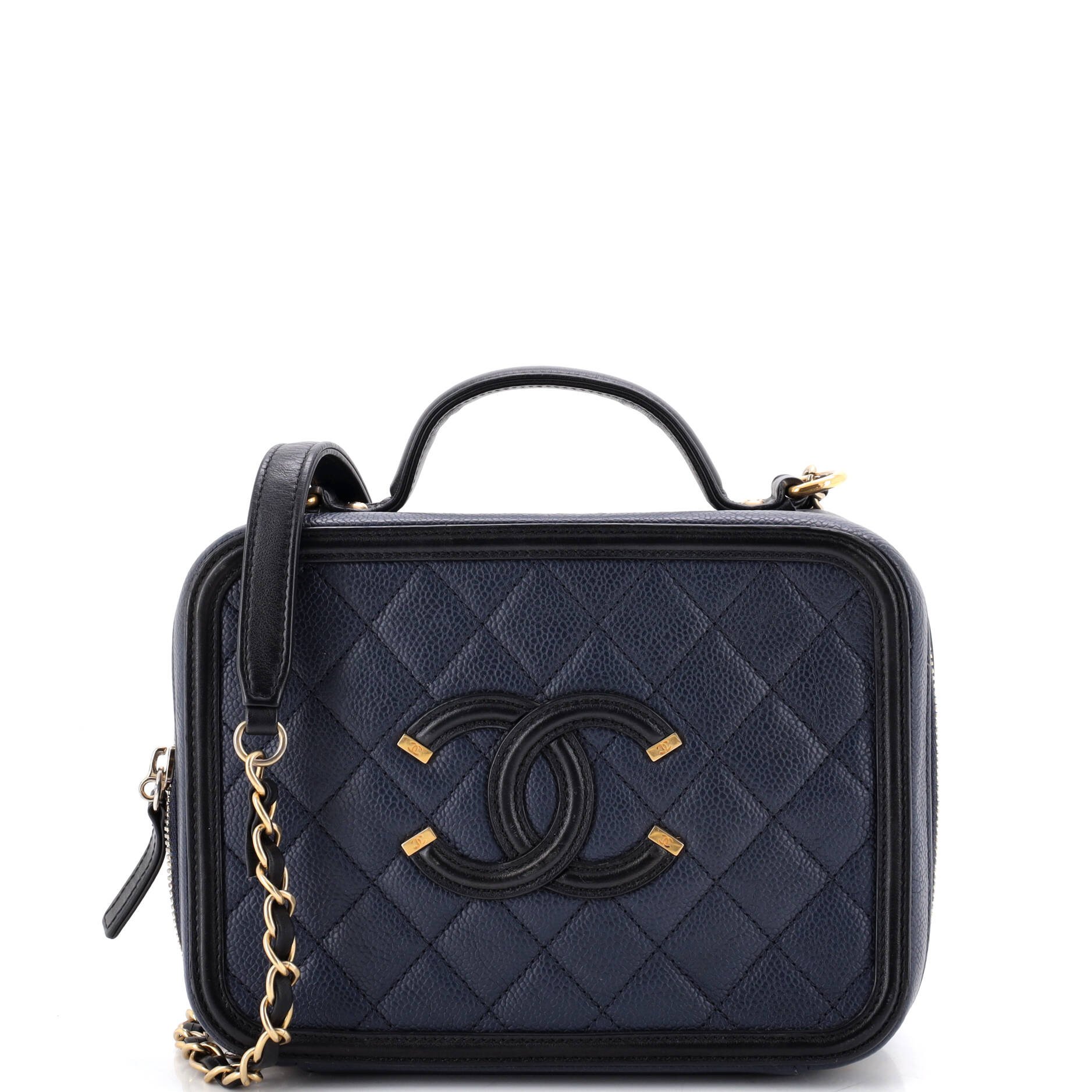 Filigree Vanity Case Quilted Caviar Medium