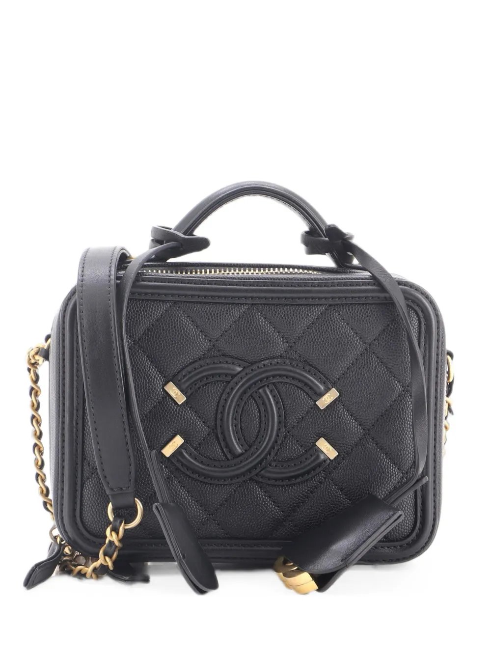 Filigree Vanity Case Quilted Caviar Small satchel