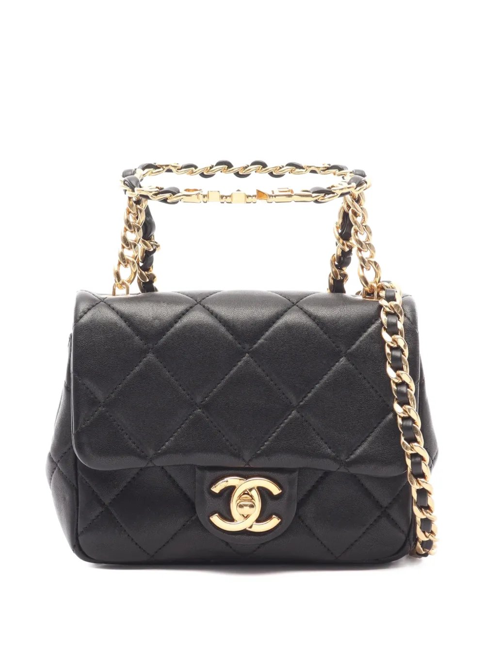 2021-2026 Mini Quilted Lambskin Oval Logo Chain Top Handle Flap crossbody bag