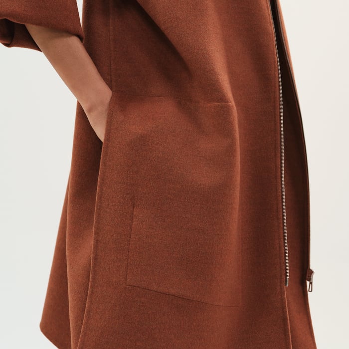 Marron Muscavado Wool Zipped Coat