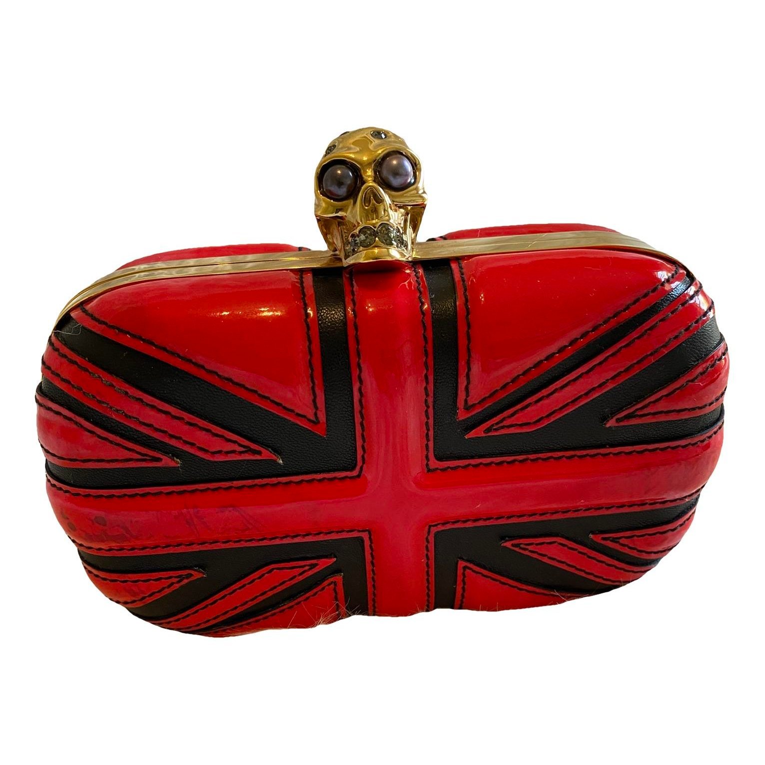Skull patent leather clutch bag