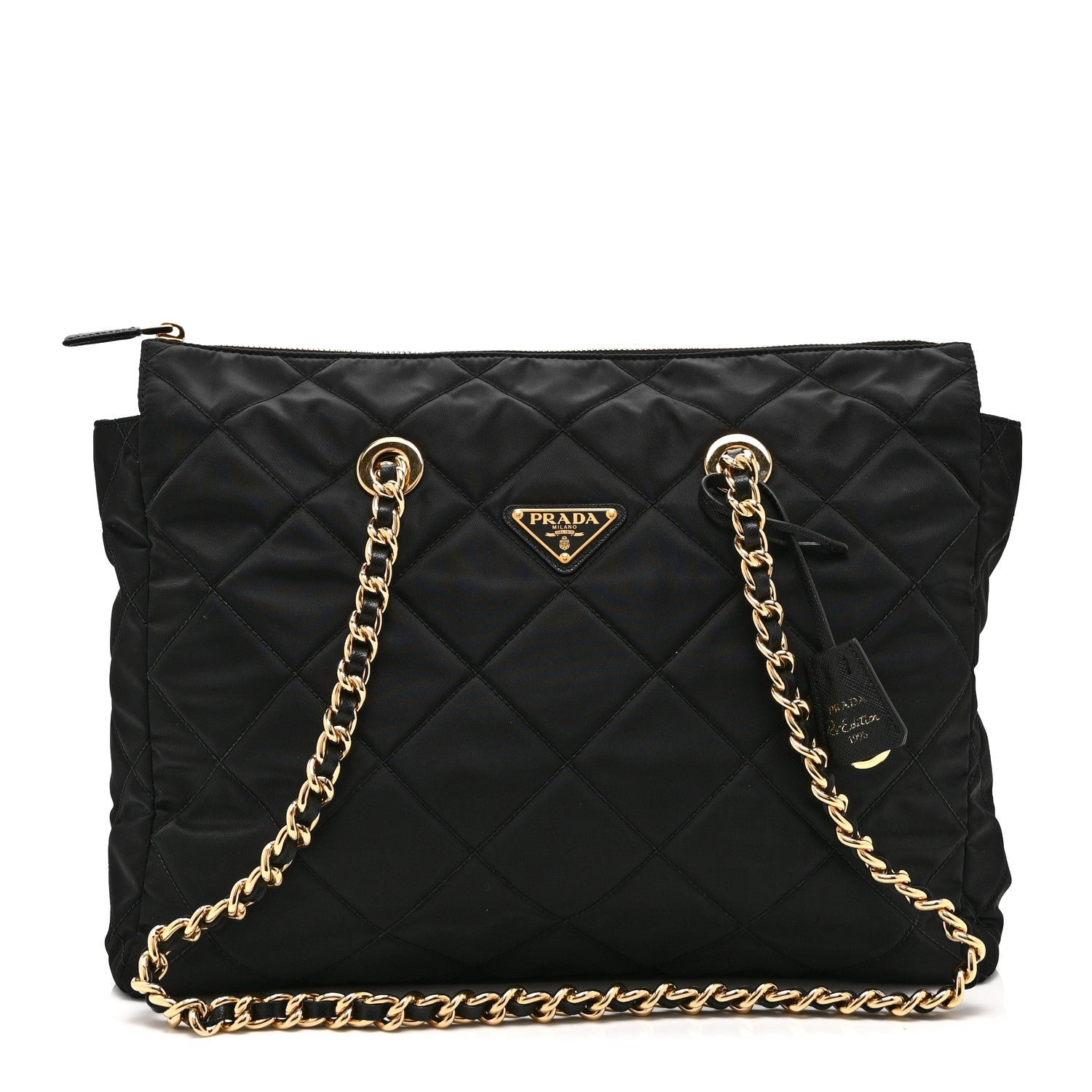 Prada Re-Nylon Impunturato Saffiano Triangle Stitched Re-Edition 1995 Chaine Large Shoulder Bag Black