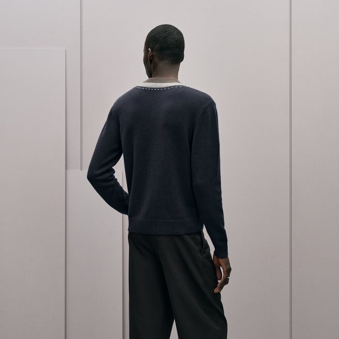 Marine "Decoupe Sellier" V-neck Cashmere Sweater
