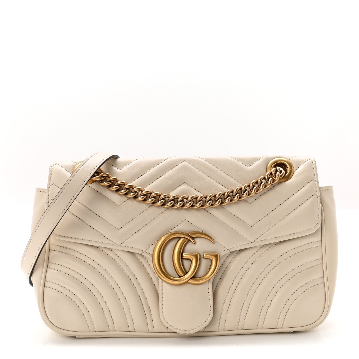Gucci Calfskin Matelasse Small GG Marmont Shoulder Bag White