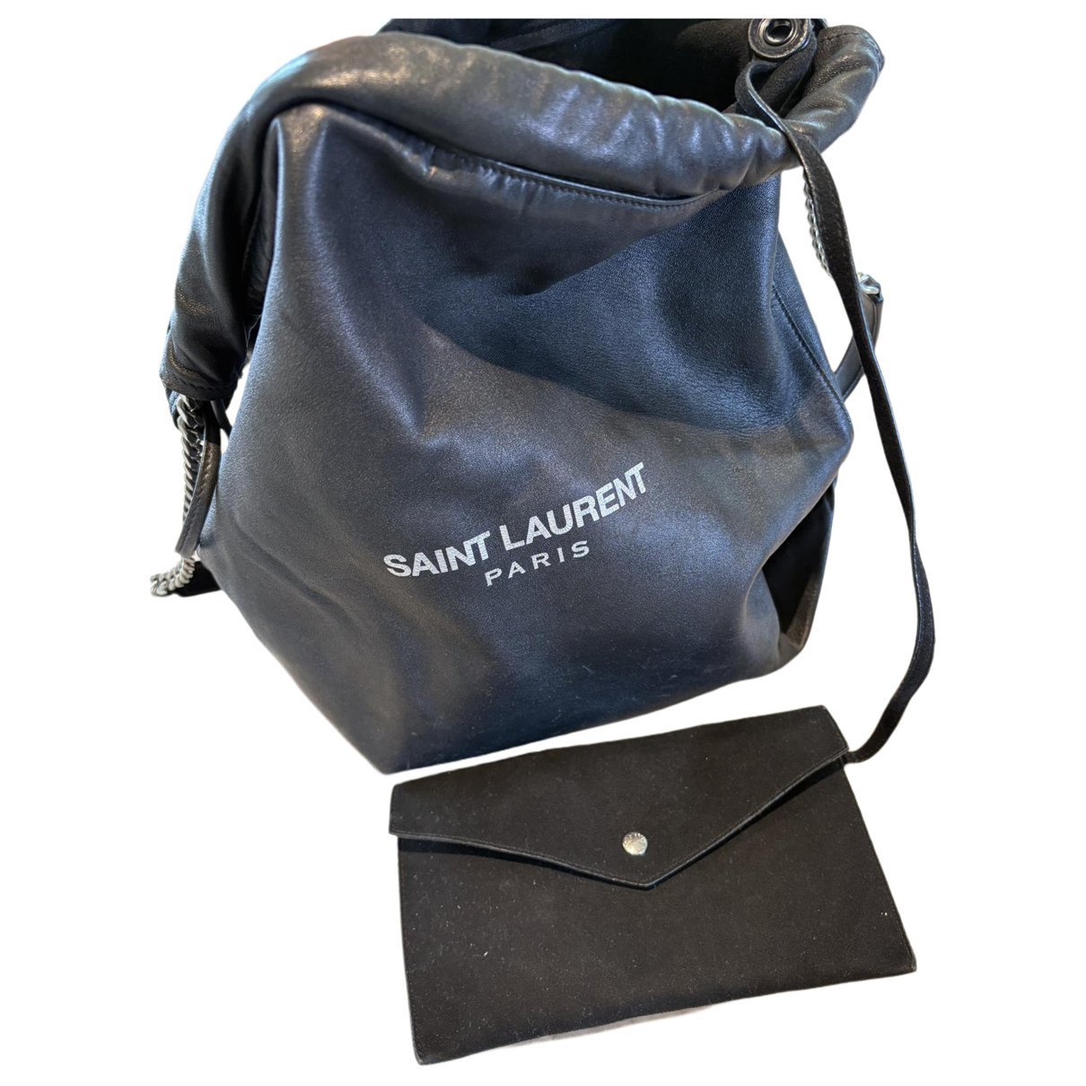 Monogram bucket leather handbag