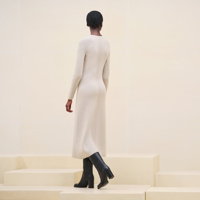 Beige Naturel Adjusted Long Cashmere Dress