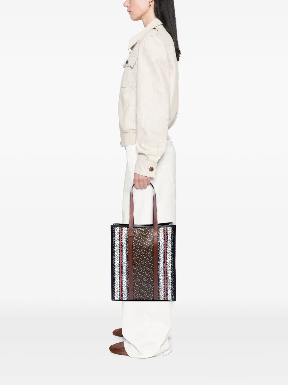 Burberry 2018-2026 TB Monogram E-Canvas Stripe Vertical tote bag