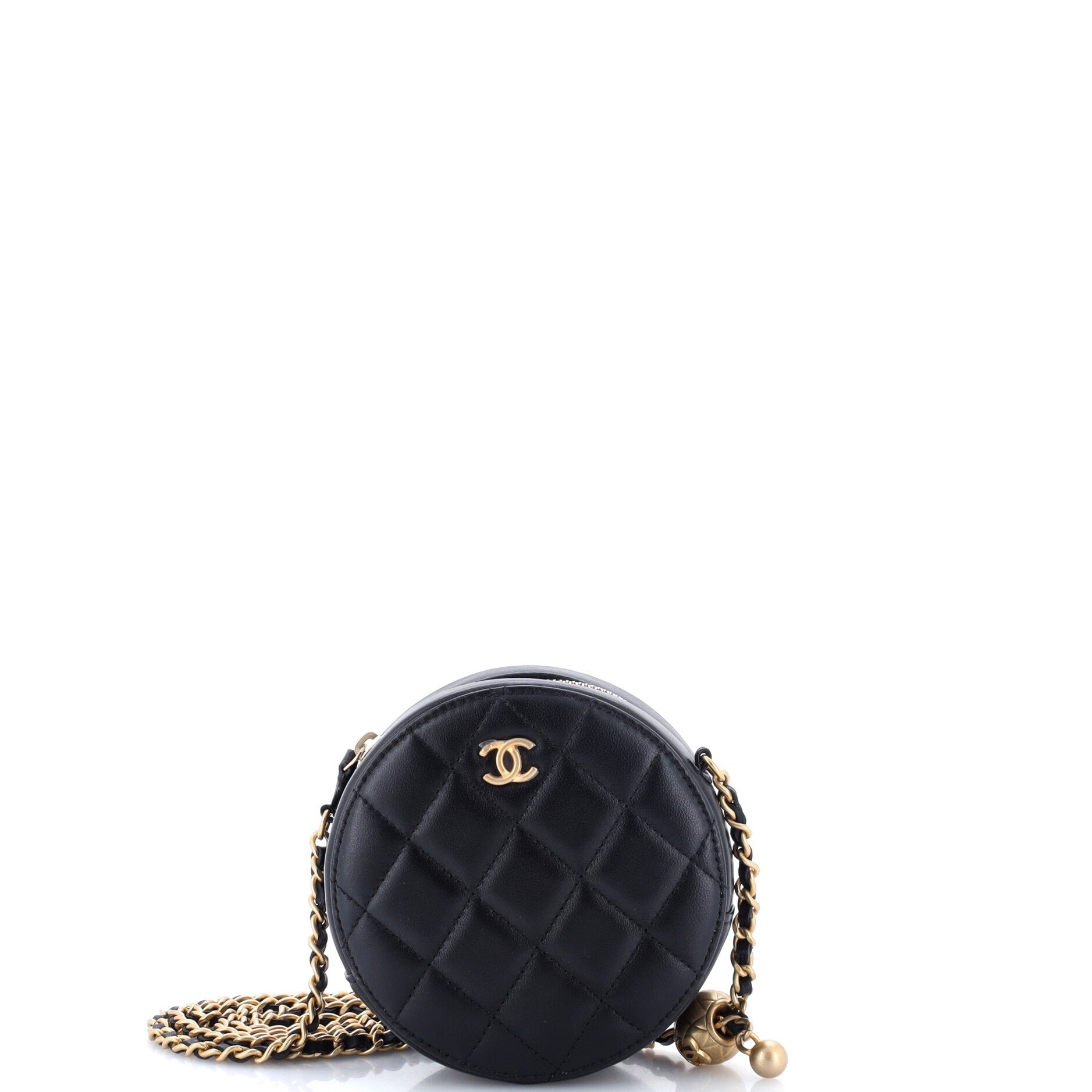 Pearl Crush Round Clutch with Chain Quilted Lambskin