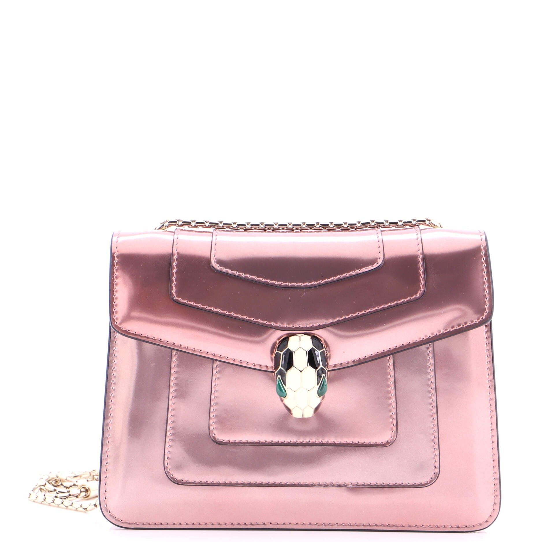 Bvlgari Serpenti Forever Square Shoulder Bag Metallic Leather Small