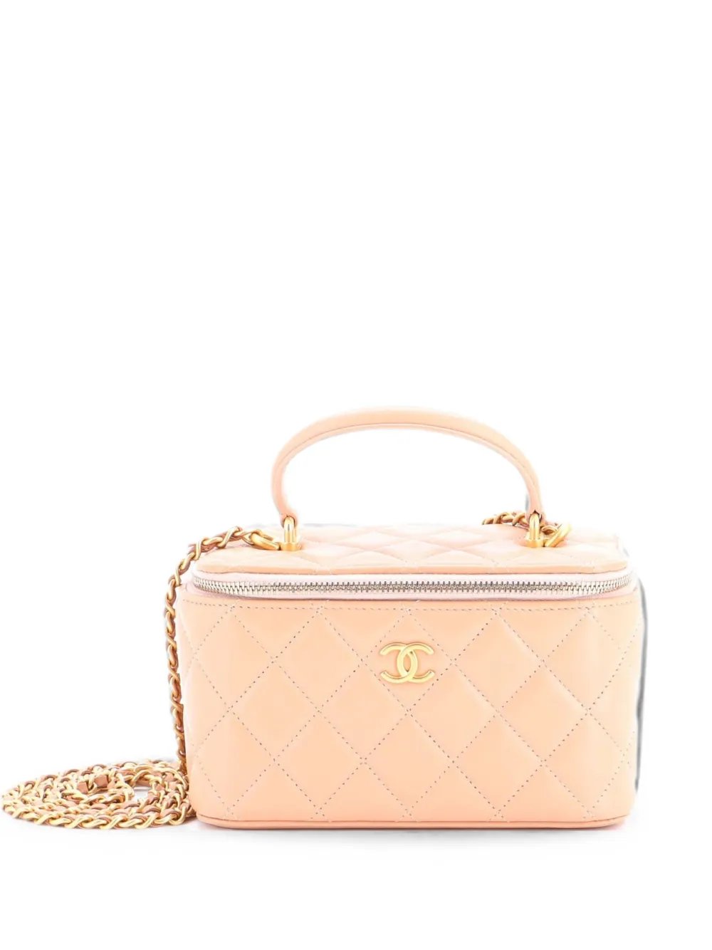 Classic Top Handle Vanity Case with Chain Quilted Lambskin Small crossbody bag