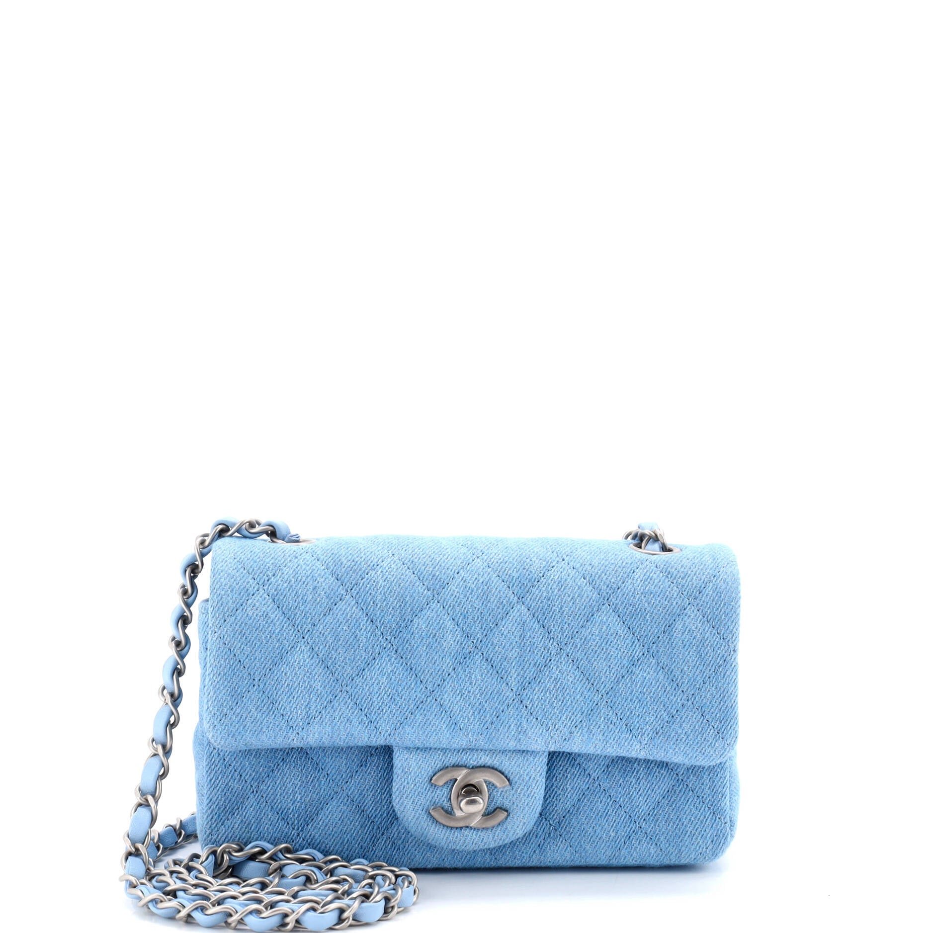 Classic Single Flap Bag Quilted Denim Mini