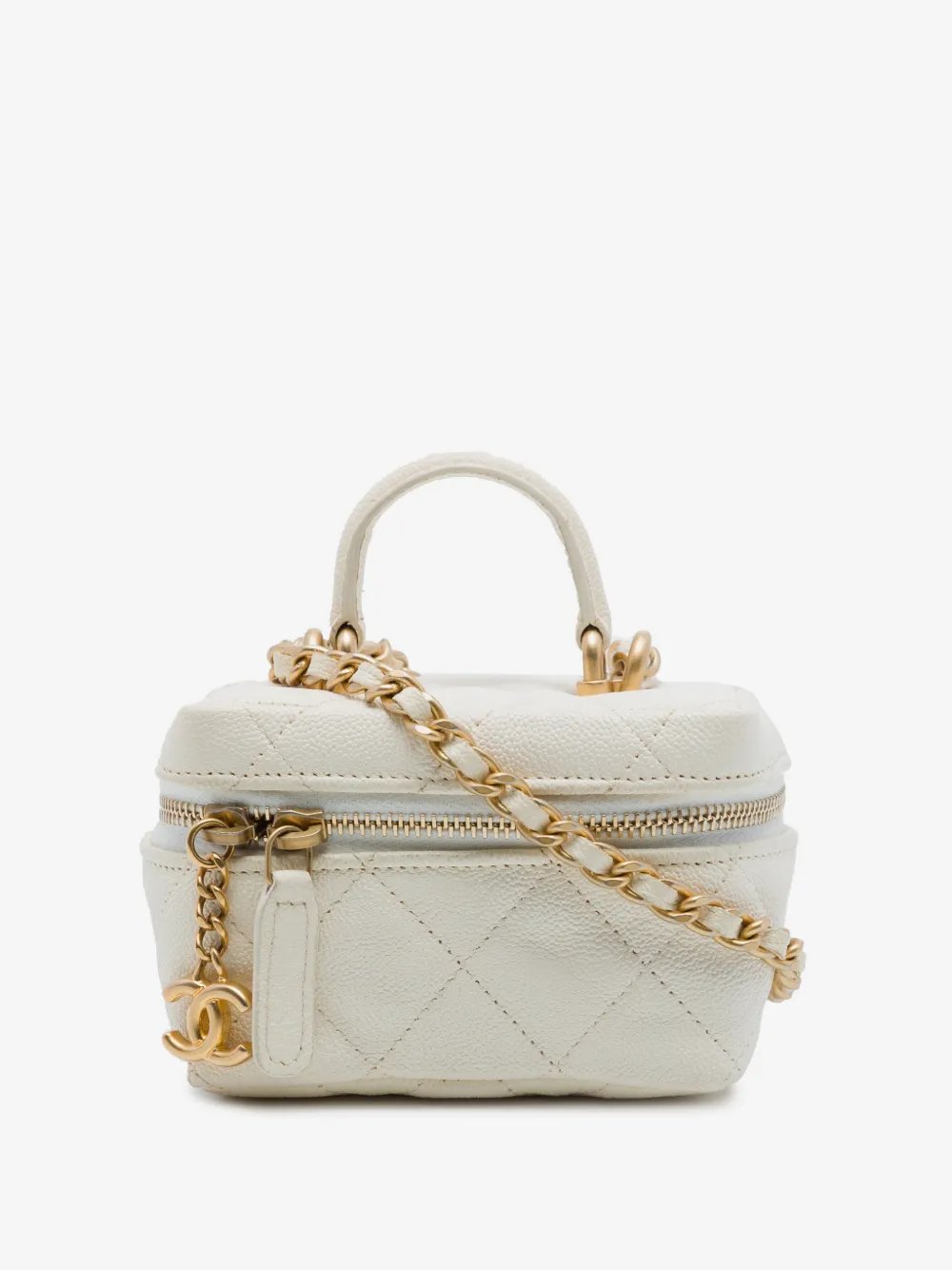 2021 Mini Caviar Chain Zip Around Vanity Case satchel