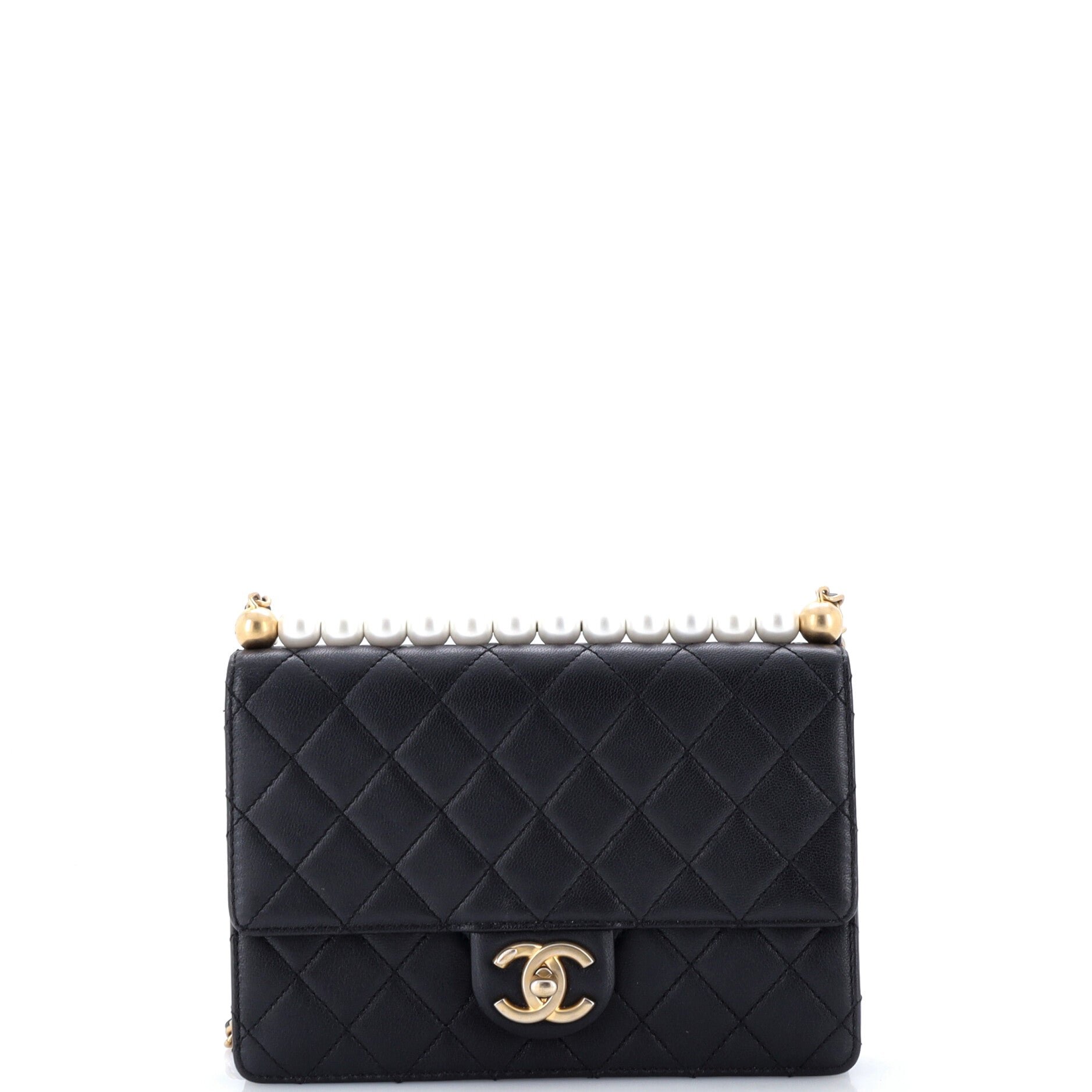 Chic Pearls Flap Bag Quilted Lambskin Small