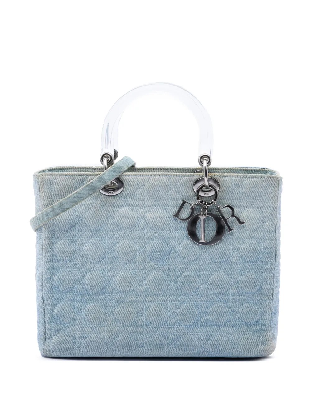 1999 Large Denim Cannage Acrylic Handles Lady Dior satchel